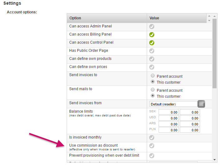 Option Use commission as discount within Account options