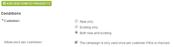 Allow once per customer checkbox