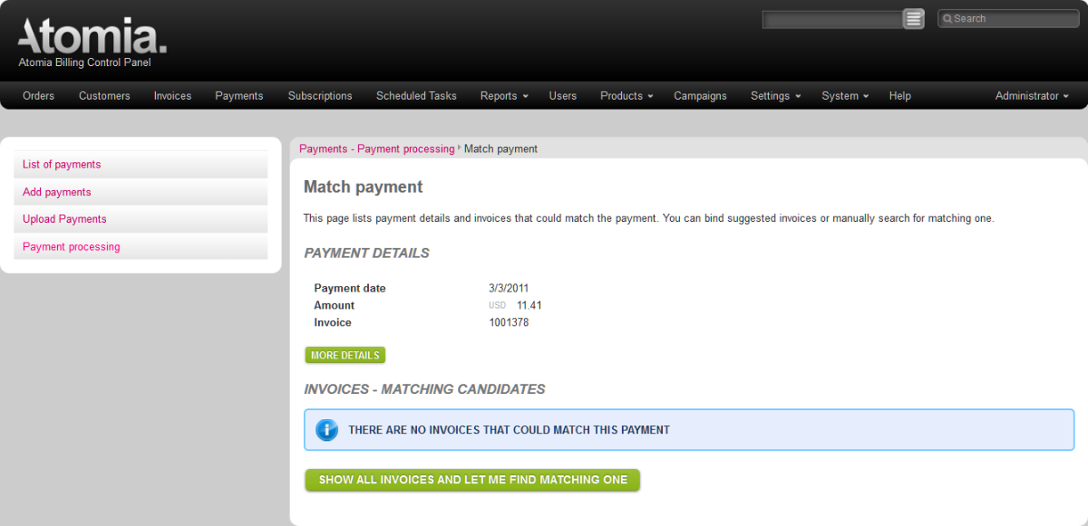 Match payment