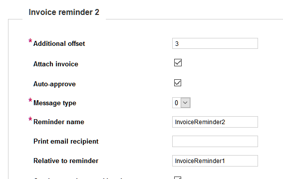 Invoice Reminder 2 settings