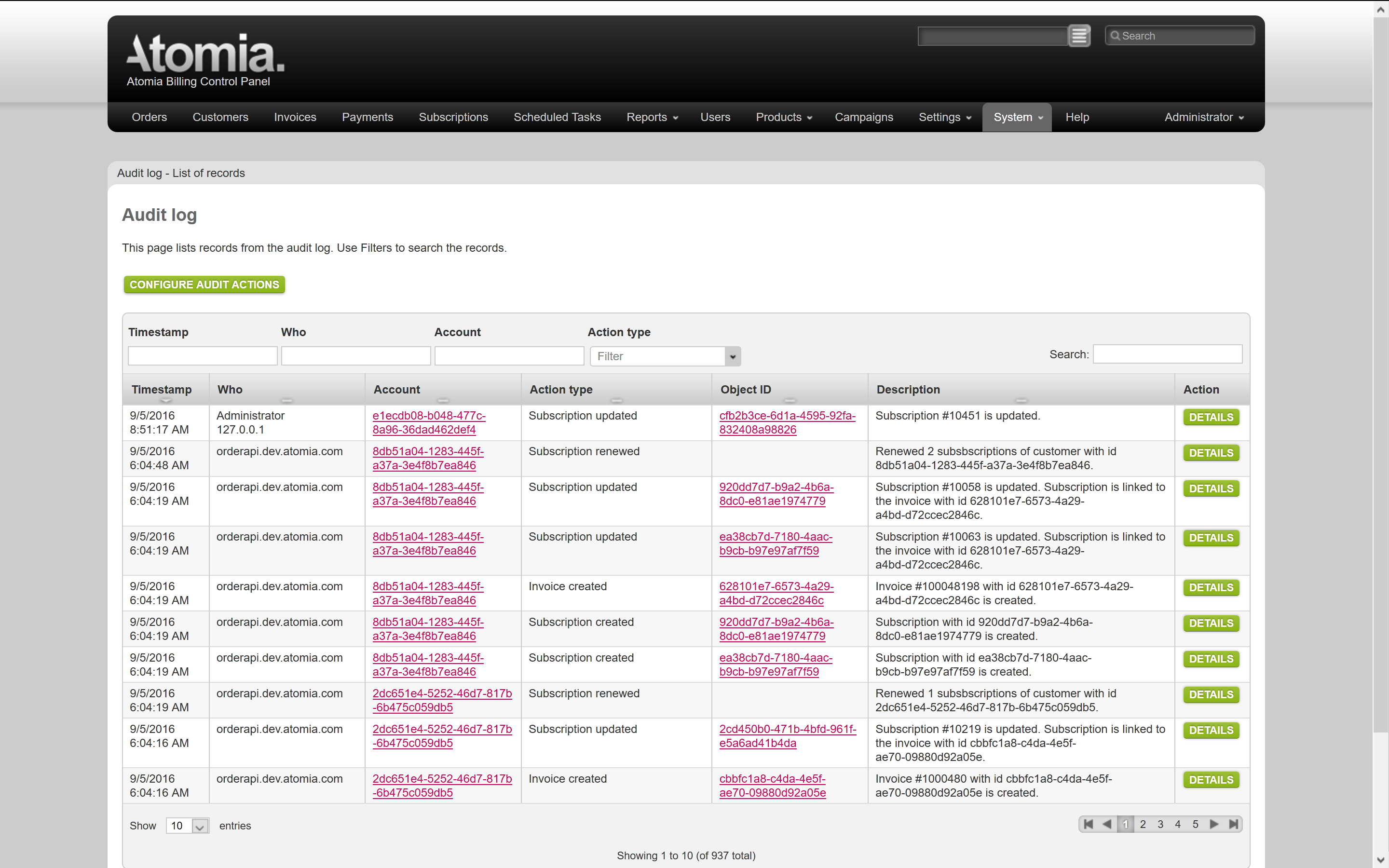 Filtering audit logs